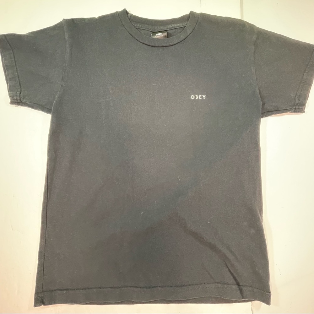 Obey 2 Sided Navy Color Graphic T-Shirt Mens Small Size Tee Shirts Top - Picture 3 of 6